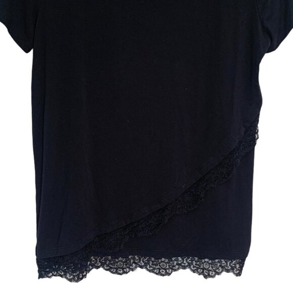 karl Lagerfeld Black T-Shirt Top Lace Hemline with Crossover Detail Size… - Picture 6 of 11